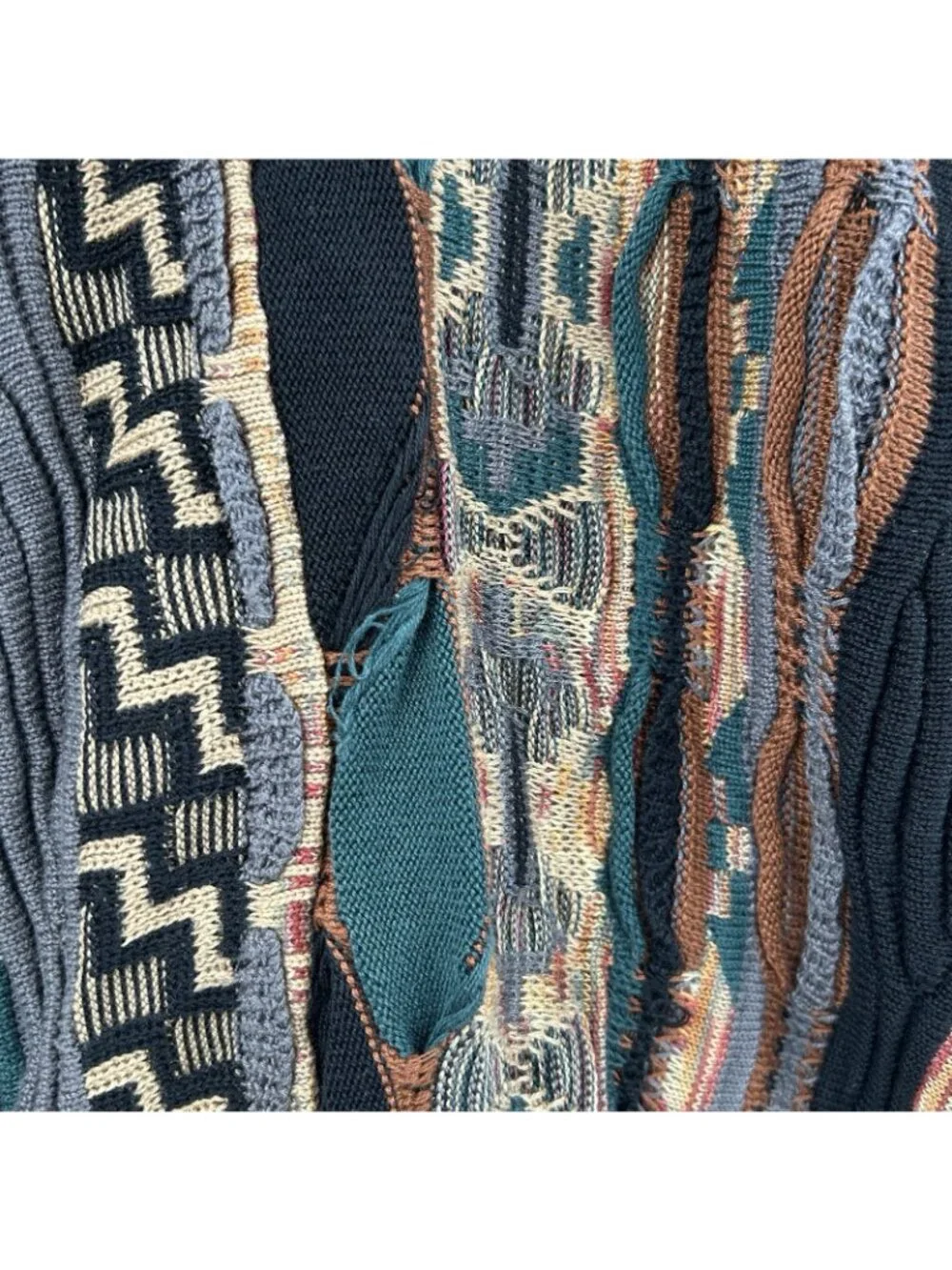 Vintage 90s Tundra 3D Knit Sweater Mens XL Multicolor Textured Vertical Stripe